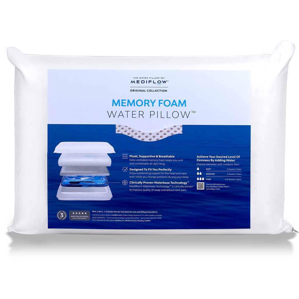 The Water Pillow by MediFlow Original Memory Foam Diamond Athletic